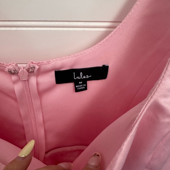 Lulus Regal Cutie Light Pink Satin Square Neck Bubble-Hem Mini Dress - Picture 7 of 8